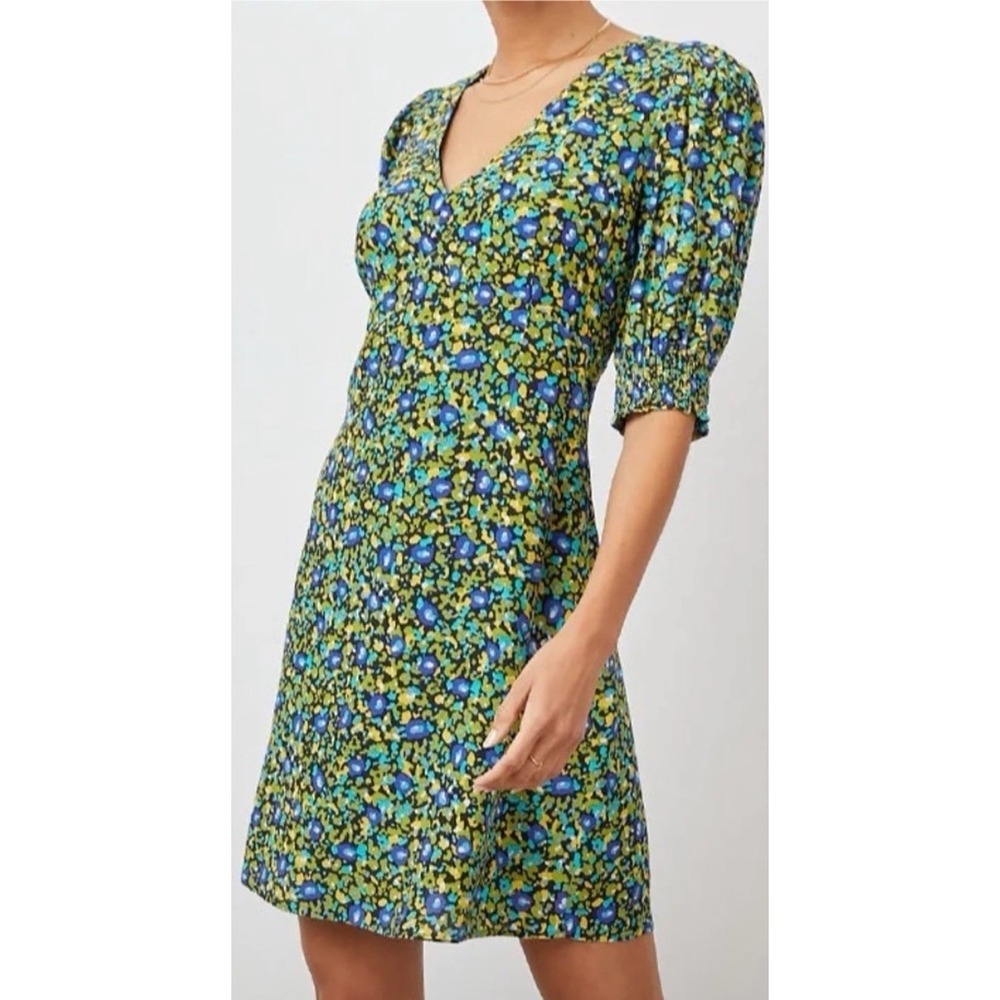 Rails Roma Mini Dress Abstract Garden Floral V-Neck Blue Green Yellow Small